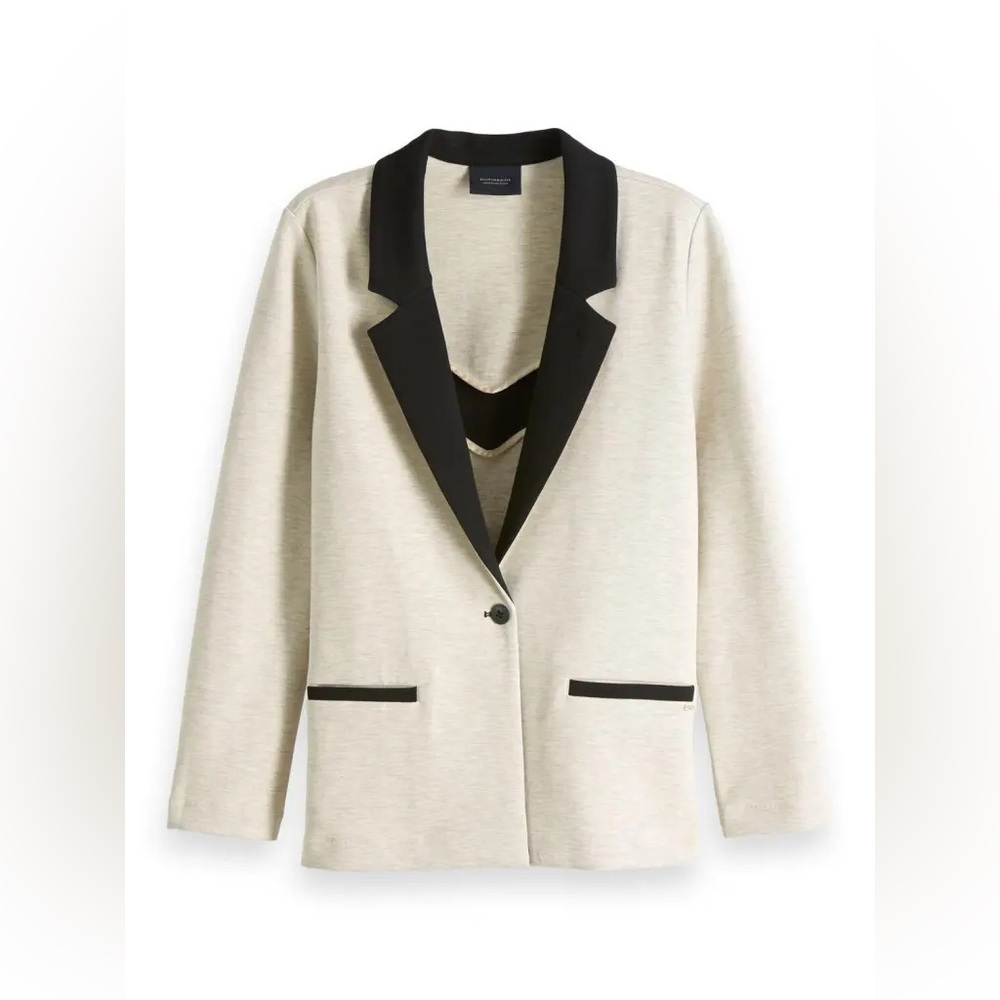 Scotch & Soda Cream and Black Tuxedo Blazer Jacket Sport Coat Size: Medium
